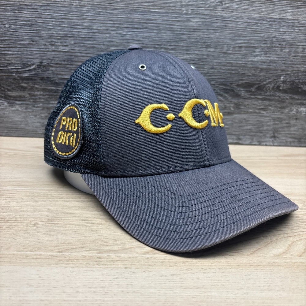 CCM Hat Cap Snap Back Gray Yellow Trucker Mesh Pro OK'd Hockey Mens